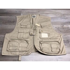 White River Fly Shop Fishing Vest Tan Beige Khaki Size L Utility Photography Zip